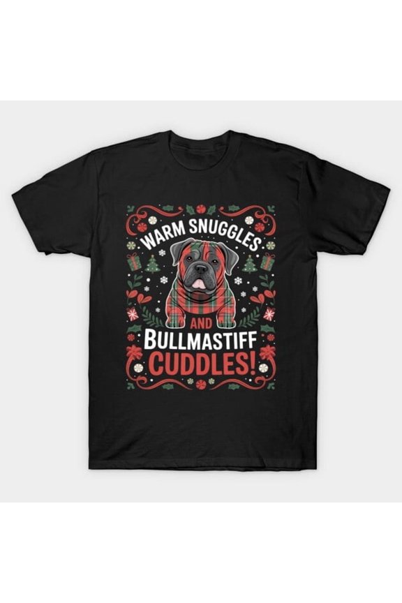 Funny Warm Snuggles and Bullmastiff Cuddles Christmas Graphic, H40263 Unisex T-Shirt, Up to 5XL Available