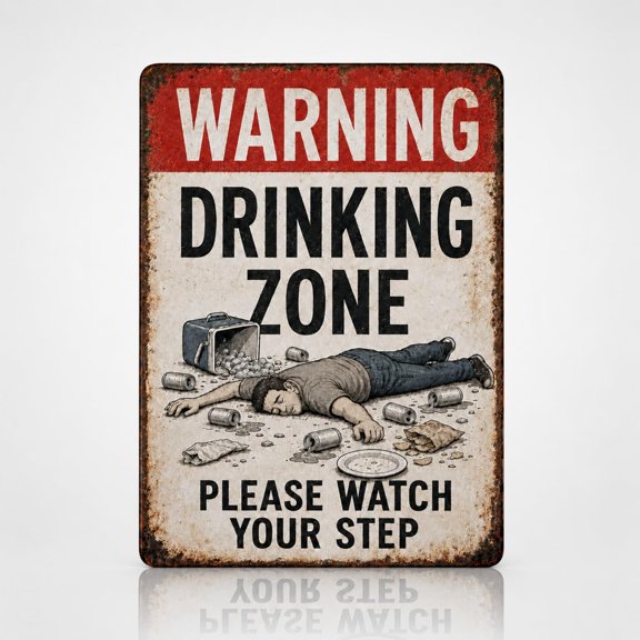 Funny Warning Drinking Zone Metal Bar Sign - Drinking Zone Sign, Please Watch Your Step Sign for Home Bar Garage & Man Cave Wall Decor Funny Bar Signs for Men 8×12 Inch