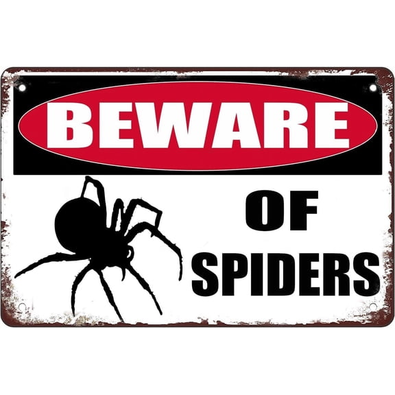 Funny Warning Tin Sign Beware Of Spiders Outdoor & Indoor Porch Wall Hanging Decoration Christmas Metal Yard Decor Holiday Outdoor Decorations Sign Home Party Accessories Gift For Women Men 8x12 Inch