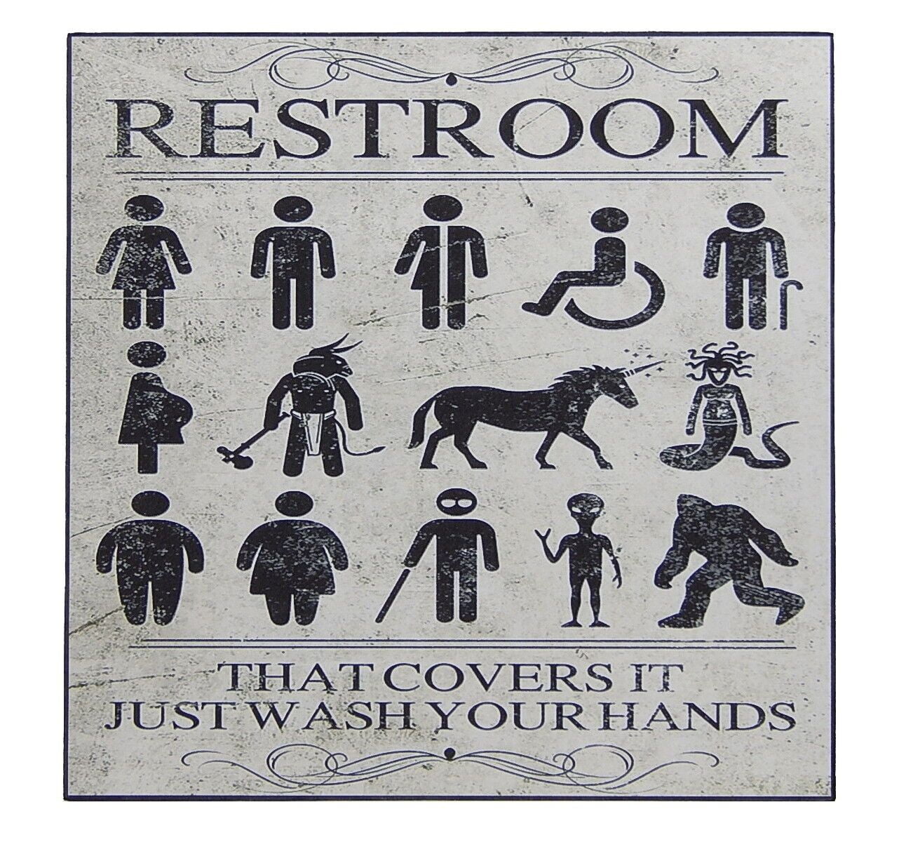 Funny Wash Hands All Gender Restroom Toilet Sign Shelf Sitter Wall Art ...