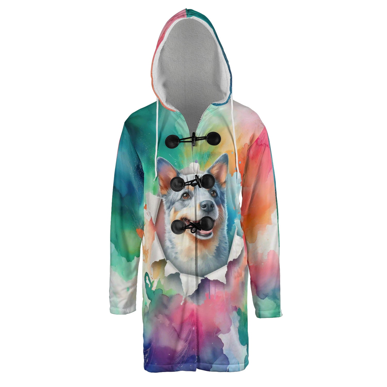 Funny Watercolor Adorable Australian Cattle Dog Peeking Through Torn ...