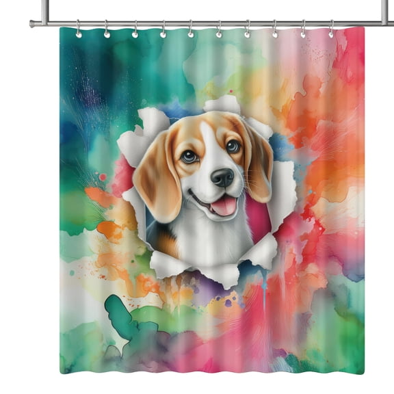 Funny Watercolor Adorable Beagle Peeking Through Torn Paper Effect Shower Curtain Beagles Dog Lover Gifts Idea Waterproof Bathroom Bathtub Curtain - 00026