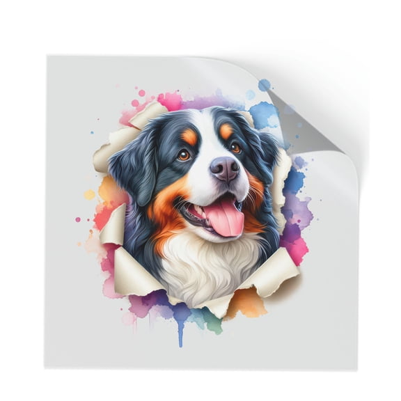 Funny Watercolor Adorable Bernese Mountain Dog Peeking Through Torn Paper Effect Cutout Transfer Sticker Berner Lover Gifts Transparent Decal Art Decor - 00026