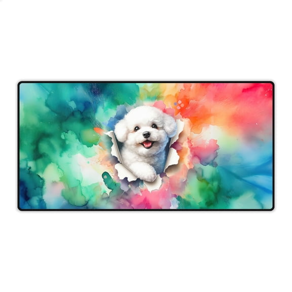 Funny Watercolor Adorable Bichon Frise Peeking Through Torn Paper Effect Desk Mat Full Keyboard Mouse Pad Bichons Dog Lovers Gifts Idea Large Mousepad - 00026