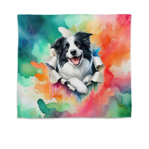 Funny Watercolor Adorable Border Collie Peeking Through Torn Paper Effect Tapestry Borders Dog Lovers Gifts Idea Wall Hanging Backdrop Home Decor - 00026