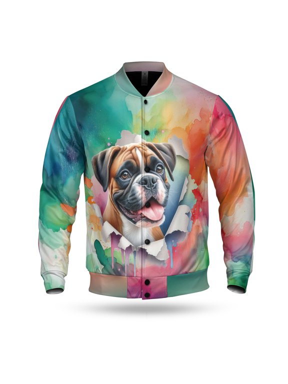 Funny Watercolor Adorable Boxer Peeking Through Torn Paper Effect All Over Print 3D Baseball Jacket Boxers Dog Lover Gifts Idea Bomber Jacket Softball - 00026