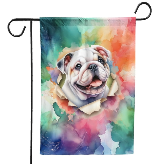 Funny Watercolor Adorable Bulldog Peeking Through Torn Paper Effect Garden Flag 12x18in Double Sided Dog Lover Gifts Idea Outdoor Decor - 00026