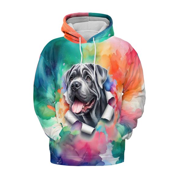 Funny Watercolor Adorable Cane Corso Peeking Through Torn Paper Effect All Over Print 3D Hoodie Unisex Merch Hoodies Italian Mastiff Dog Lover Gifts Idea - 00026