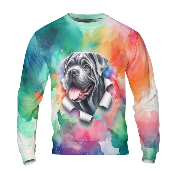 Funny Watercolor Adorable Cane Corso Peeking Through Torn Paper Effect All Over Print 3D Sweatshirt Unisex Merch Italian Mastiff Dog Lover Gifts Idea - 00026