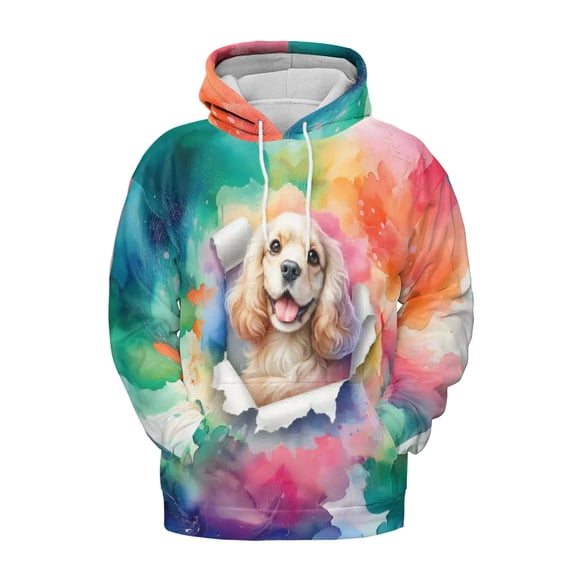Funny Watercolor Adorable Cocker Spaniel Peeking Through Torn Paper Effect All Over Print 3D Hoodie Unisex Merch Hoodies Cockers Dog Lover Gifts - 00026