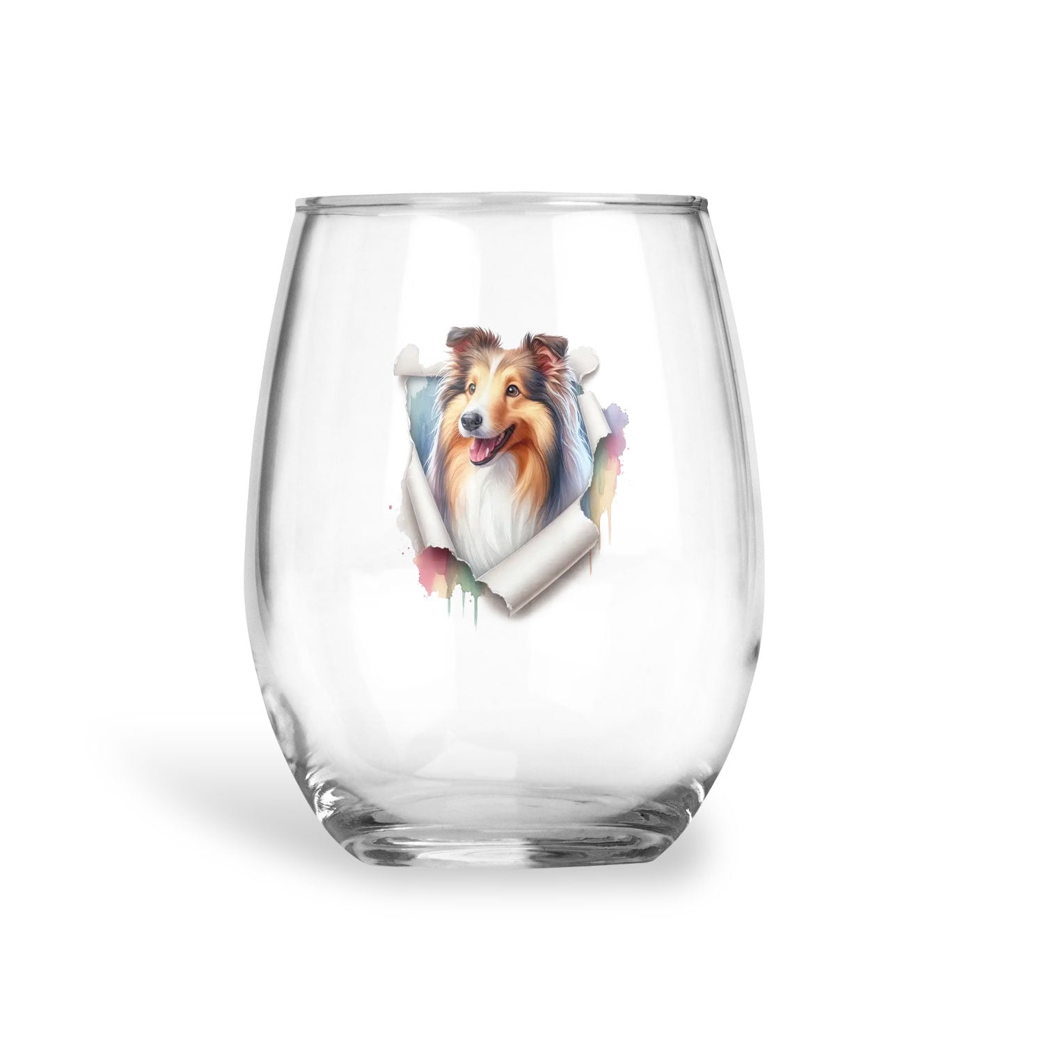 Funny Watercolor Adorable Collie Peeking Through Torn Paper Effect 15oz