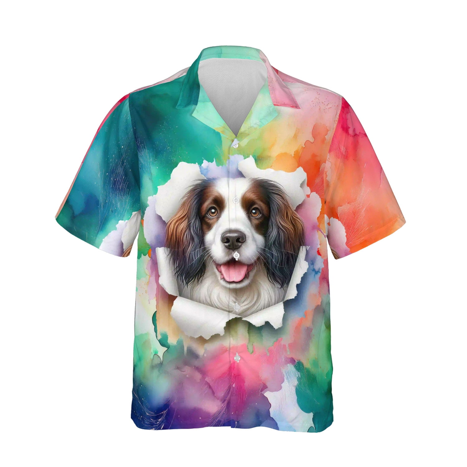 Funny Watercolor Adorable English Springer Spaniel Peeking Through Torn