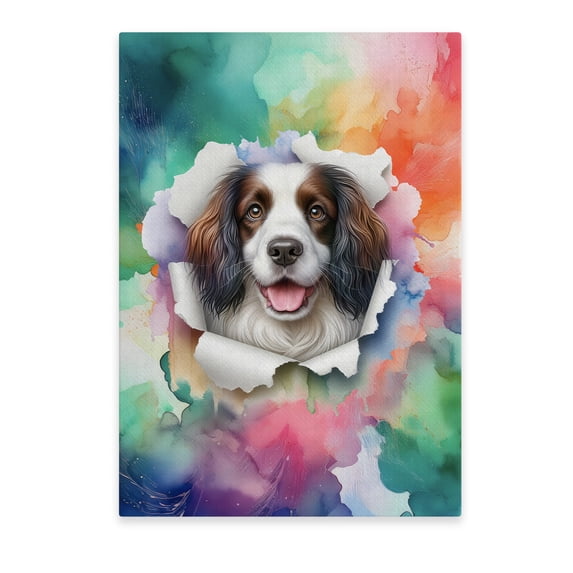 Funny Watercolor Adorable English Springer Spaniel Peeking Through Torn Paper Effect Vertical Matte Canvas Poster Springers Dog Lover Gifts Wall Art Home Decor - 00026