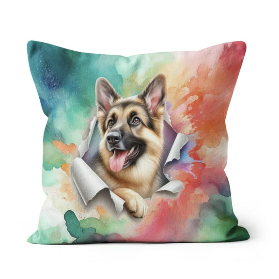 Funny Watercolor Adorable German Shepherd Peeking Through Torn Paper Effect Pillow Cushion Double Sided Alsatian Dog Lover Gifts Throw Pillow - 00026