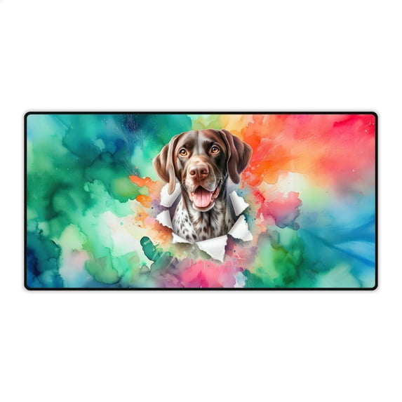 Funny Watercolor Adorable German Shorthaired Pointer Peeking Through Torn Paper Effect Desk Mat Full Keyboard Mouse Pad GSP Lover Dog Gift Large Mousepad - 00026