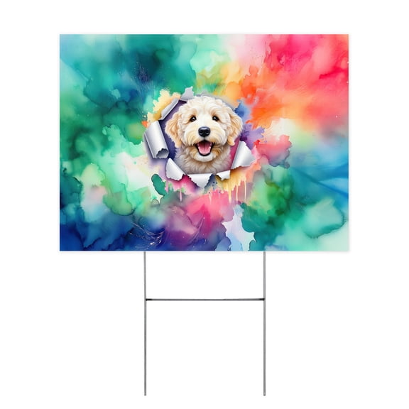 Funny Watercolor Adorable Goldendoodle Peeking Through Torn Paper Effect Yard Sign Doodle Dog Lover Gifts Idea Outdoor Home Lawn Garden Porch Decor - 00026