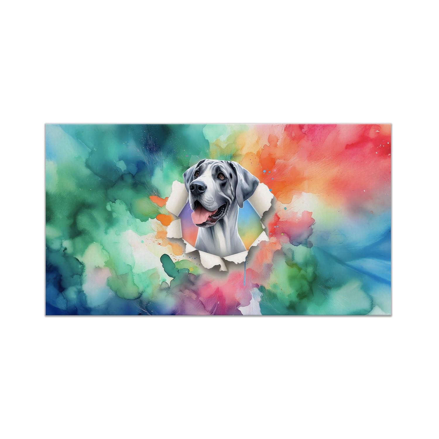 Funny Watercolor Adorable Great Dane Peeking Through Torn Paper Effect ...