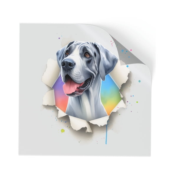 Funny Watercolor Adorable Great Dane Peeking Through Torn Paper Effect Cutout Transfer Sticker Danes Dog Lover Gifts Transparent Decal Art Decor - 00026