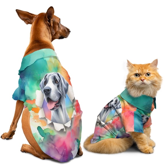 Funny Watercolor Adorable Great Dane Peeking Through Torn Paper Effect Hawaiian Summer Shirt for Small Medium Large Dog Cat Danes Dog Lover Gifts - 00026