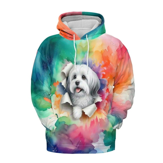 Funny Watercolor Adorable Havanese Peeking Through Torn Paper Effect All Over Print 3D Hoodie Unisex Merch Hoodies Havanese Dog Lover Gifts Idea - 00026