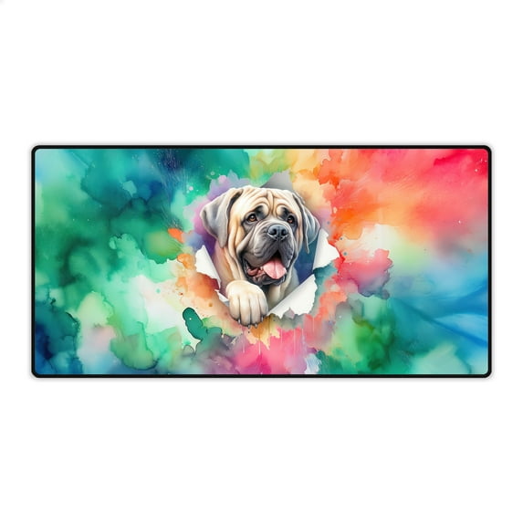 Funny Watercolor Adorable Mastiff Peeking Through Torn Paper Effect Desk Mat Full Keyboard Mouse Pad Mastiffs Dog Lover Gifts Idea Large Mousepad - 00026