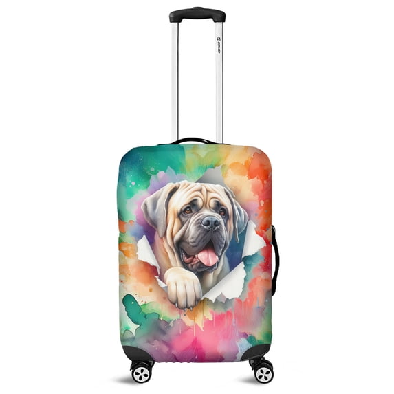 Funny Watercolor Adorable Mastiff Peeking Through Torn Paper Effect Travel Luggage Cover Mastiffs Dog Lover Gifts Idea Suitcase Dust Protective Decor - 00026