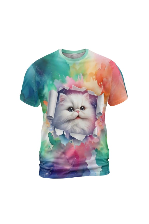 Funny Watercolor Adorable Persian Peeking Through Torn Paper Effect All Over Print 3D Shirt Unisex Merch Cat Lover Kitten Owner Gifts - 00026