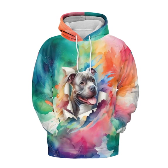 Funny Watercolor Adorable Pitbull Peeking Through Torn Paper Effect All Over Print 3D Hoodie Unisex Merch Hoodies Terrier Dog Lover - 00026