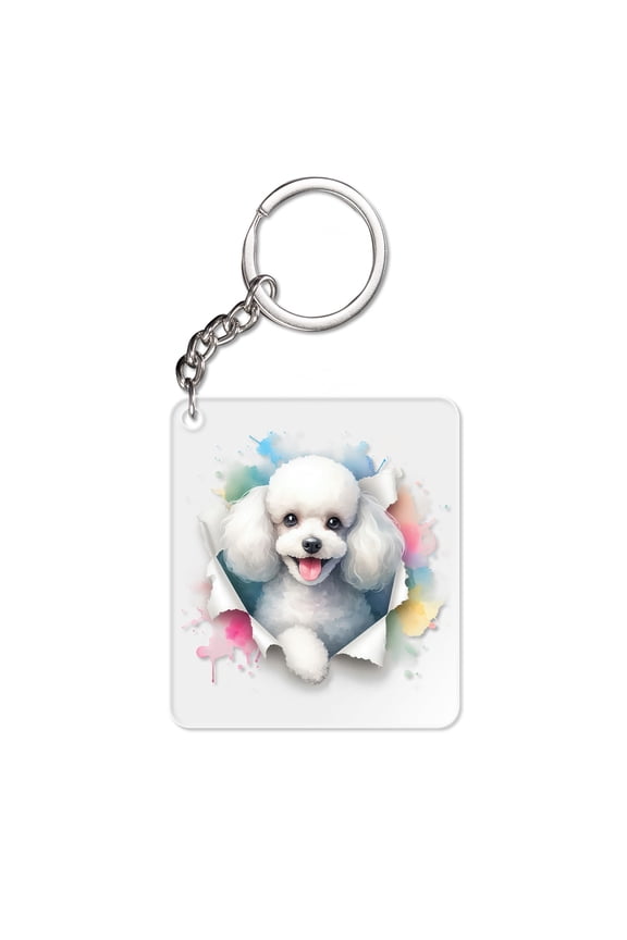 Funny Watercolor Adorable Poodle Peeking Through Torn Paper Effect Acrylic Keychain Poodles Dog Lover Gifts Idea Collar Charm Tag Keyring - 00026
