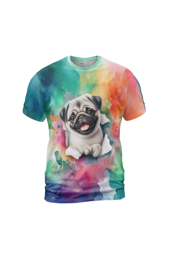 Funny Watercolor Adorable Pug Peeking Through Torn Paper Effect All Over Print 3D Shirt Unisex Merch Dog Lover Gifts - 00026