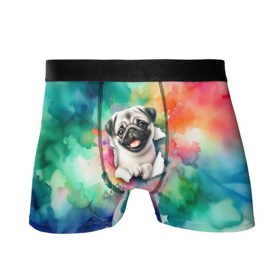 Funny Watercolor Adorable Pug Peeking Through Torn Paper Effect All Over Print Boxer Briefs Underwear for Men Dad Dog Lover Gifts - 00026