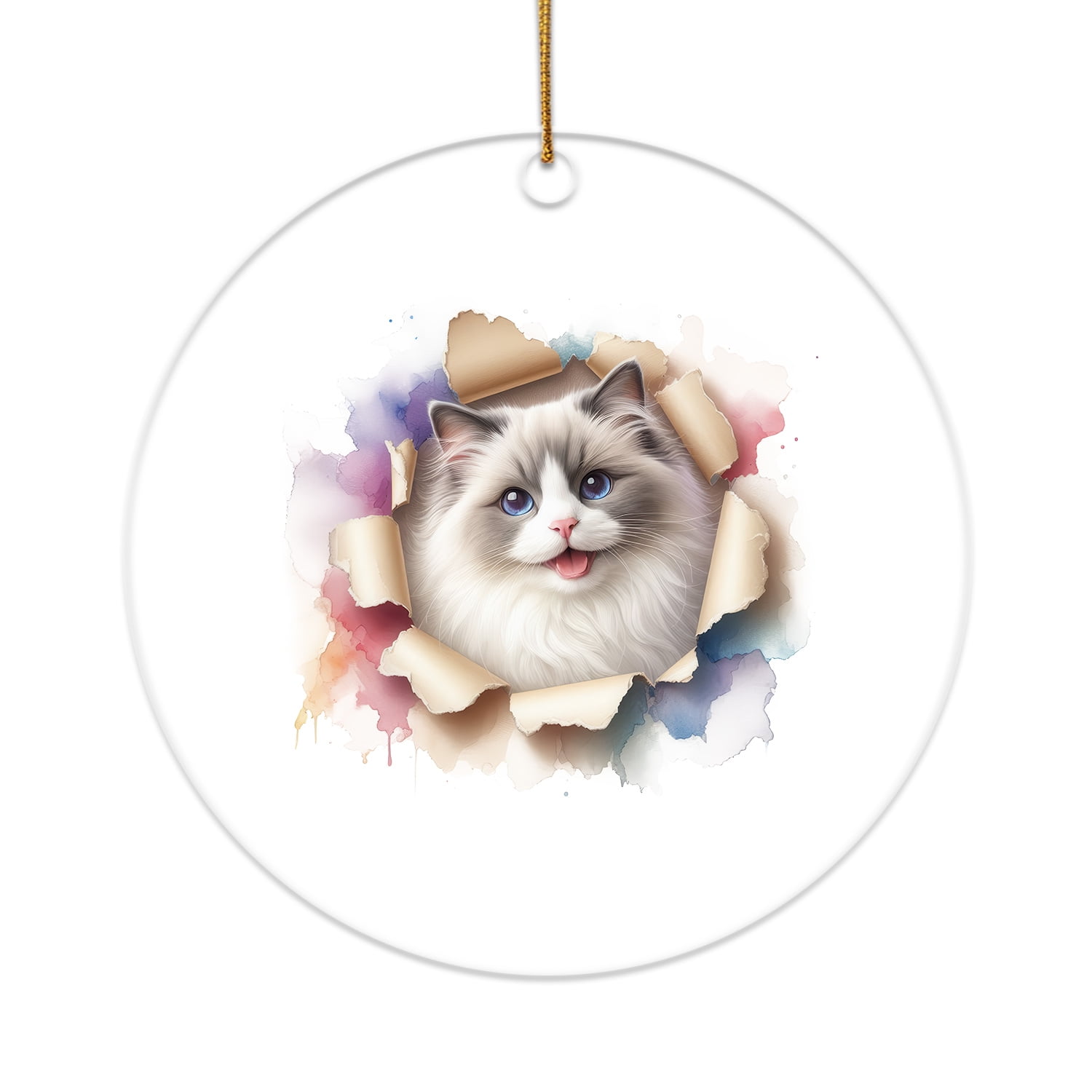 Funny Watercolor Adorable Ragdoll Peeking Through Torn Paper Effect ...