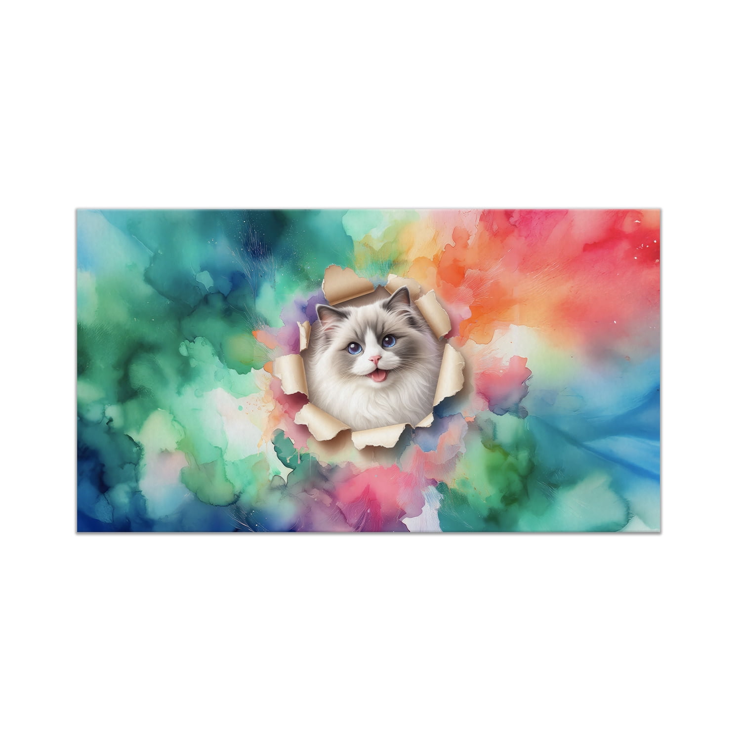 Funny Watercolor Adorable Ragdoll Peeking Through Torn Paper Effect ...