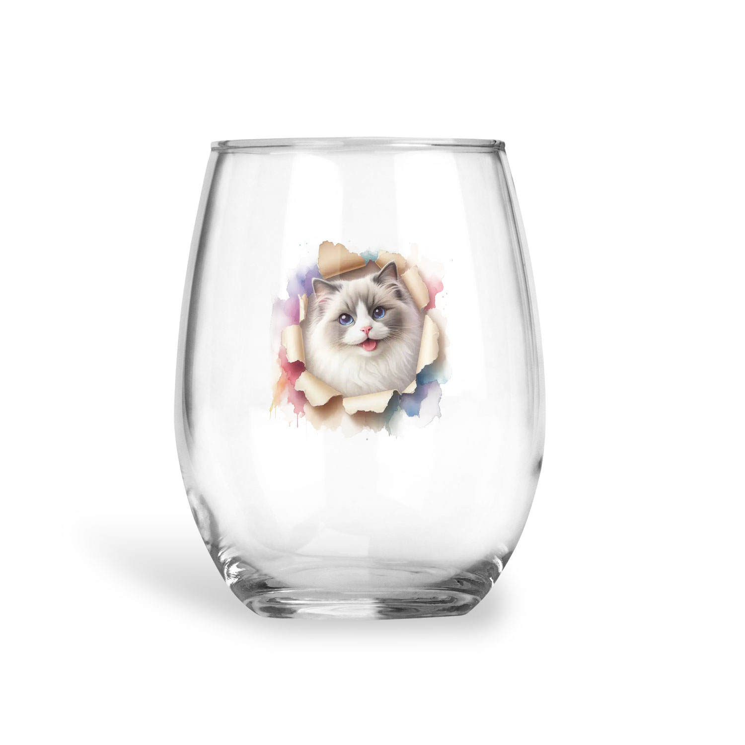 Funny Watercolor Adorable Ragdoll Peeking Through Torn Paper Effect ...