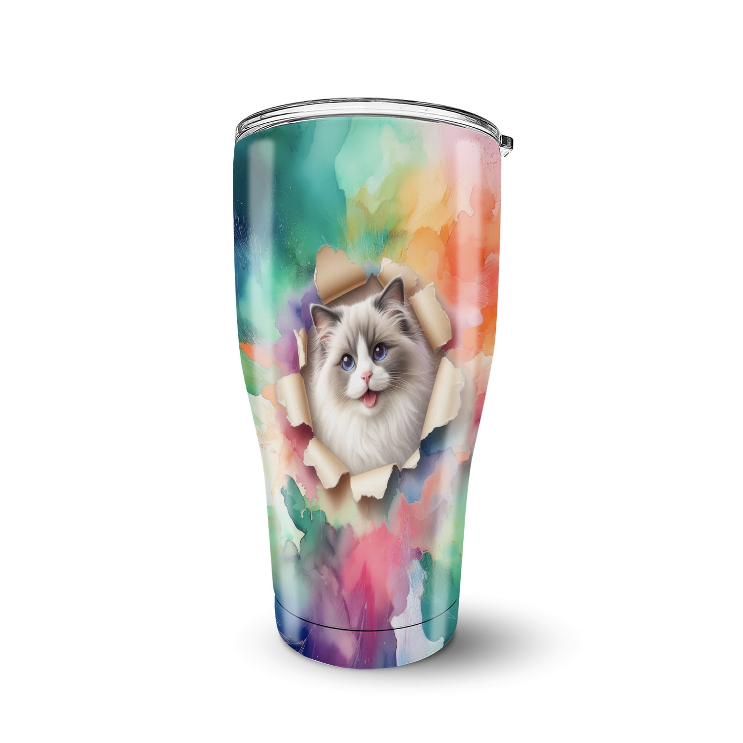 Funny Watercolor Adorable Ragdoll Peeking Through Torn Paper Effect ...