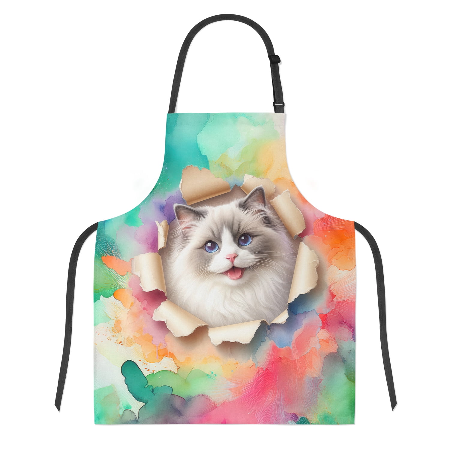 Funny Watercolor Adorable Ragdoll Peeking Through Torn Paper Effect ...