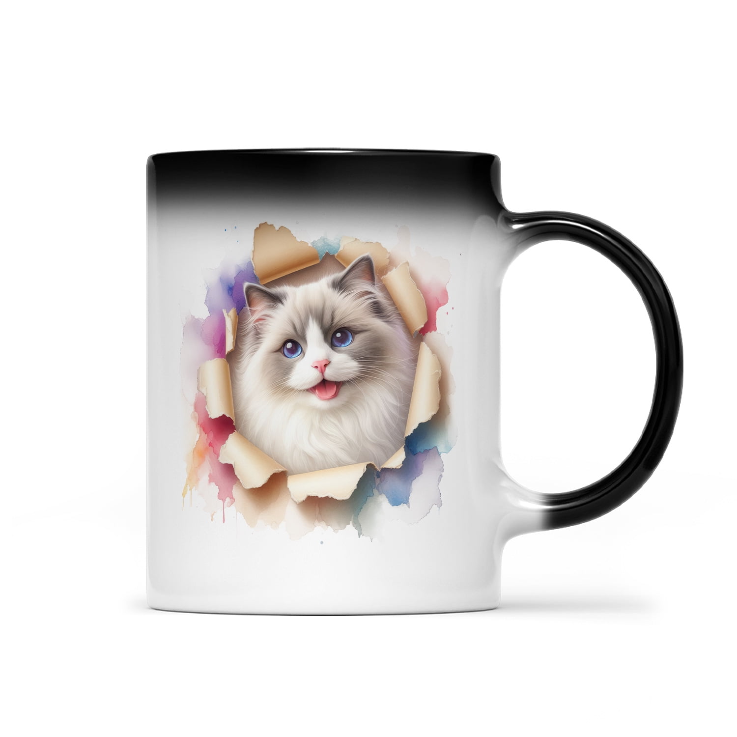 Funny Watercolor Adorable Ragdoll Peeking Through Torn Paper Effect ...