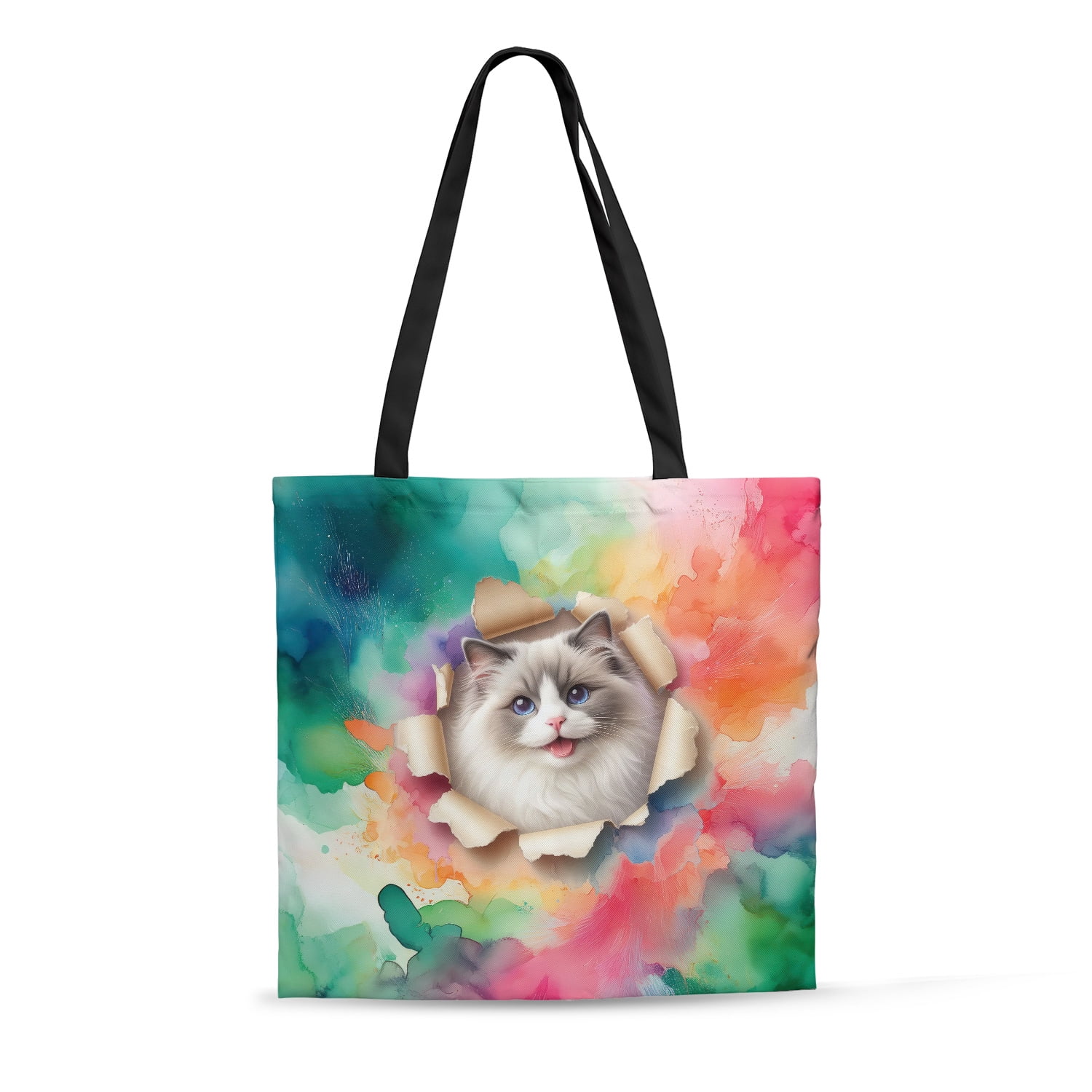 Funny Watercolor Adorable Ragdoll Peeking Through Torn Paper Effect All ...