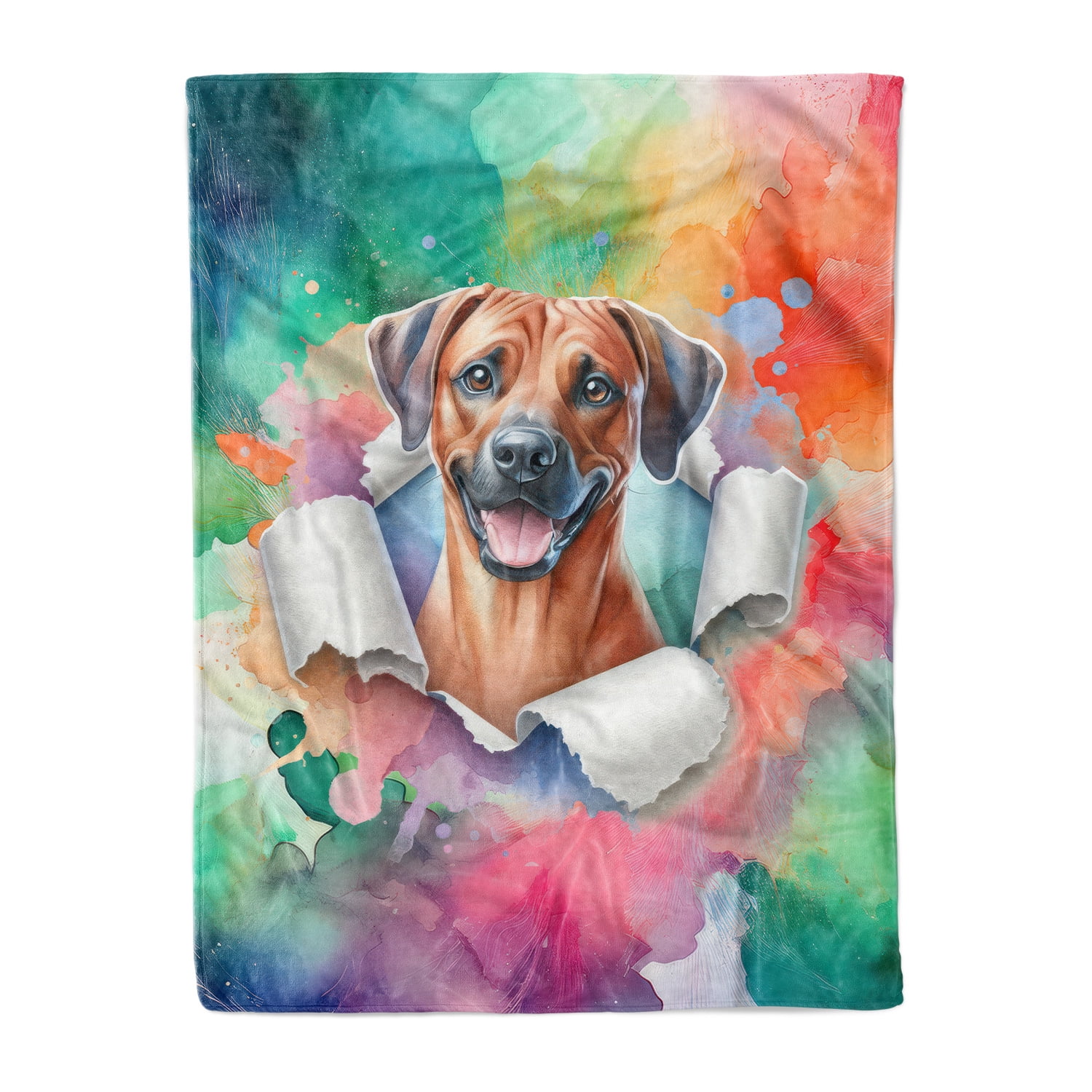 Funny Watercolor Adorable Rhodesian Ridgeback Peeking Through Torn ...