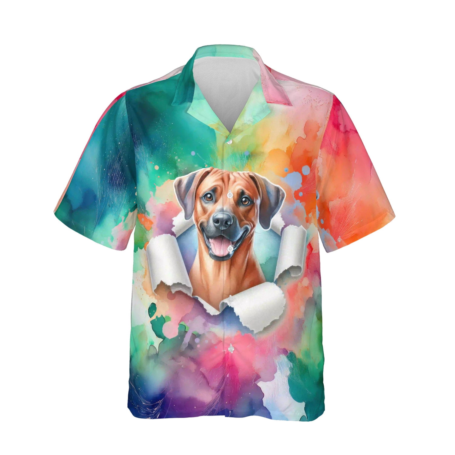 Funny Watercolor Adorable Rhodesian Ridgeback Peeking Through Torn ...