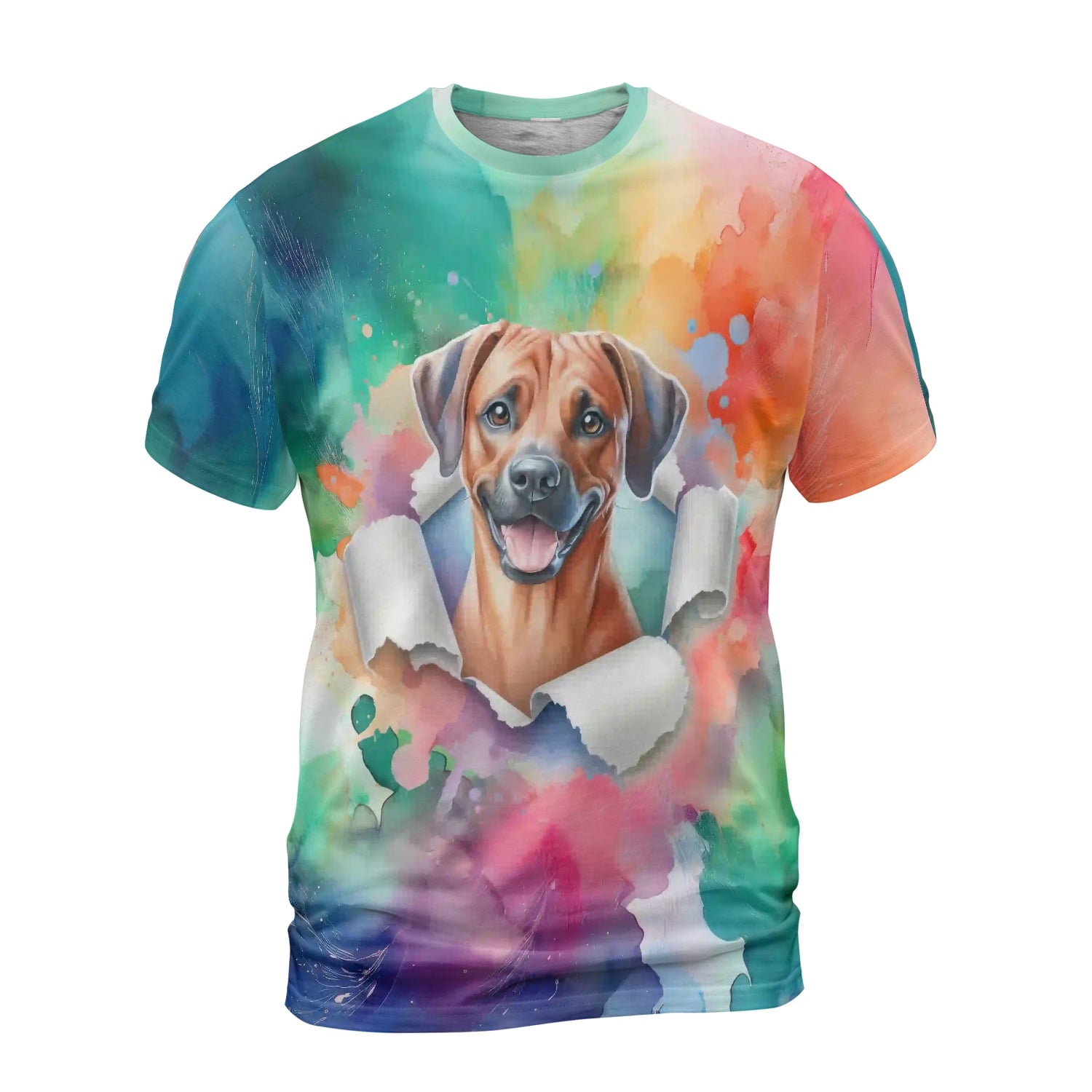 Funny Watercolor Adorable Rhodesian Ridgeback Peeking Through Torn ...