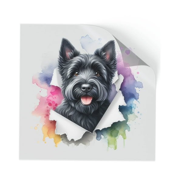 Funny Watercolor Adorable Scottish Terrier Peeking Through Torn Paper Effect Cutout Transfer Sticker Scottie Dog Lover Gifts Transparent Decal Art Decor - 00026
