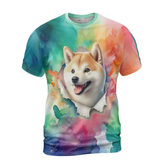 Funny Watercolor Adorable Shiba Inu Peeking Through Torn Paper Effect All Over Print 3D Shirt Unisex Merch Shibas Dog Lovers Gifts Idea - 00026