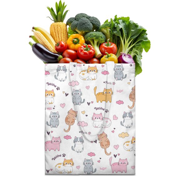 Funny Watercolor Cat Tote Bag – Cute Hand-Drawn Cartoon Cat Canvas Bag for Pet & Cat Lovers – Vintage Boho Aesthetic Eco Shopper