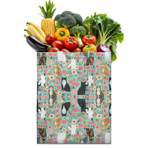 Funny Watercolor Cat Tote Bag – Cute Hand-Drawn Cartoon Cat Canvas Bag for Pet & Cat Lovers – Vintage Boho Aesthetic Eco Shopper