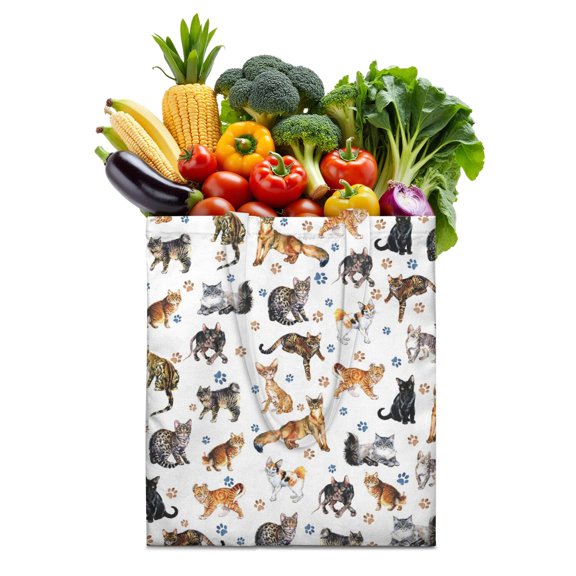 Funny Watercolor Cat Tote Bag – Cute Hand-Drawn Cartoon Cat Canvas Bag for Pet & Cat Lovers – Vintage Boho Aesthetic Eco Shopper