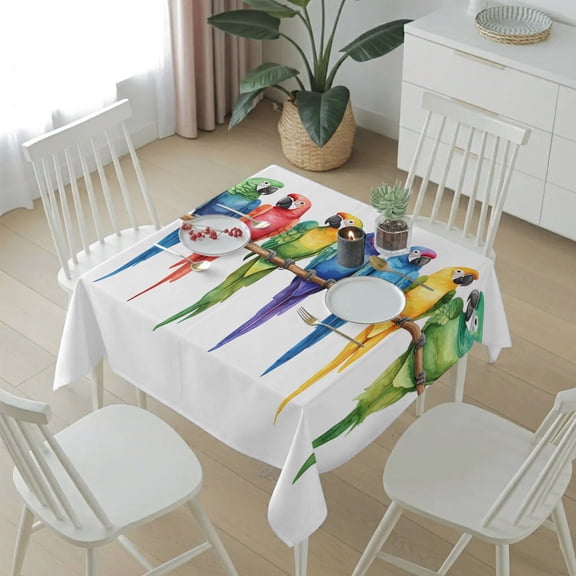Funny Watercolor Parrot Table Cloth 54x54in, Waterproof Square Tablecloth Wipeable Tablecloths Red Green Blue Gradient Bird Table Covers for Dining Tables Party Indoor Outdoor