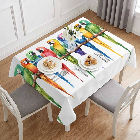 Funny Watercolor Parrot Table Cloth 60x84in, Waterproof Rectangle Tablecloth Wipeable Tablecloths Red Green Blue Gradient Bird Table Covers for Dining Tables Party Indoor Outdoor