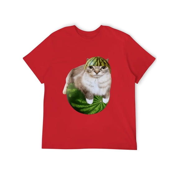Funny Watermelon Cat Print Tee Adorable Summer Vibes T-shirt