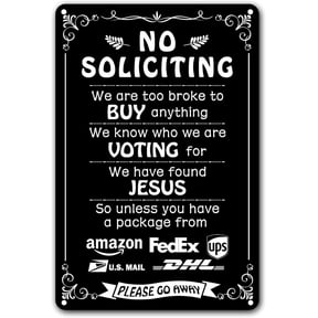 Funny "We're Voting for Jesus" No Soliciting Sign, 8x12 Inch Humorous Metal Door Plaque, Durable Decorative Sign to Deter Unwanted Visitors